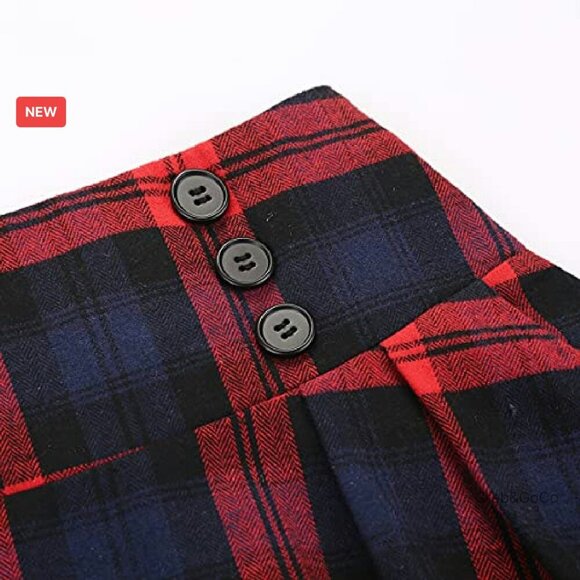 Plaid Pleated Midi Skirt High Waist A-Line Vintage Y2K Chic Casual - Picture 5 of 8